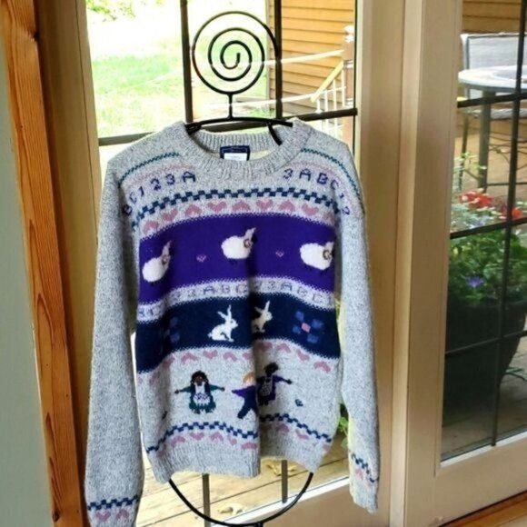 Woolrich Wool Knitted Graphics  Lambs, Bunnies & People LS Sz XL Sweater - Picture 1 of 8